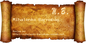 Mihalenko Barnabás névjegykártya